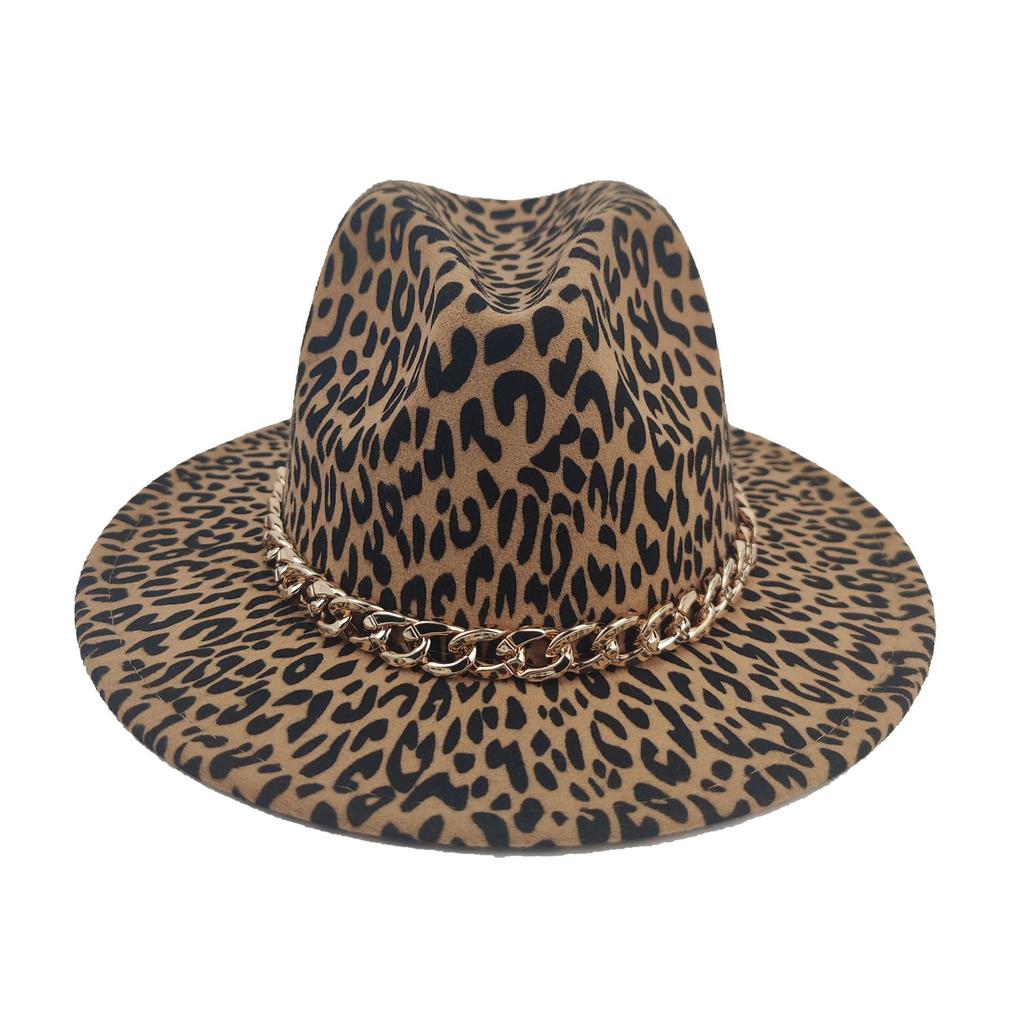 British Woolen Leopard Print Top Hat Men'S And Women'S Jazz Hat Flat Edge Hat Big Eaves Hat