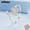 WOSTU Echt 925 Sterling Silber Einzigartige Lotus Offene Ringe Für Frauen Blau Emaille Aussage Blume Ring Hochzeit Partei Schmuck Geschenk