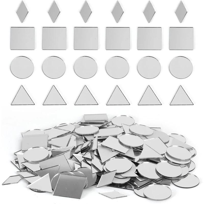 200-teiliges Acryl-Spiegelaufkleber-Set: Formen: Raute, Quadrat, Dreieck, Rund, Herz - Selbstklebend, 2,5 cm