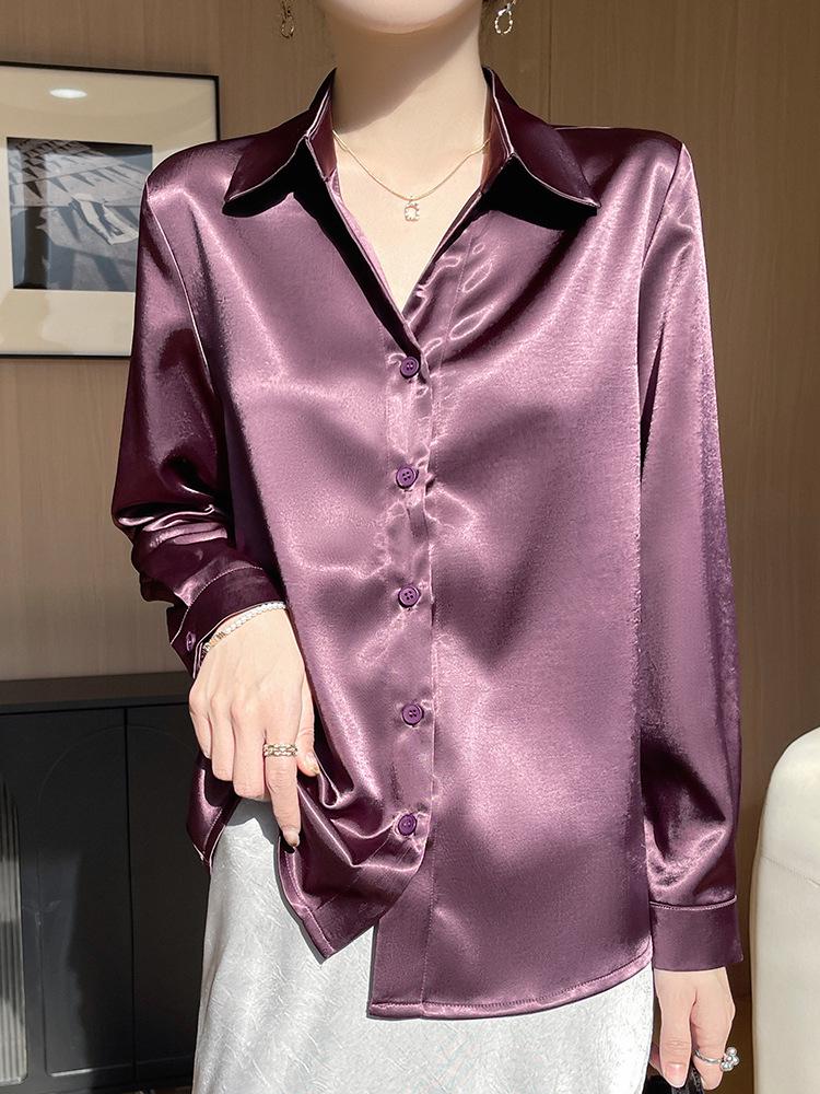 Damen Weiße Satin-Texturierte Bluse mit POLO-Kragen - Vielseitiges und Professionelles Oberteil