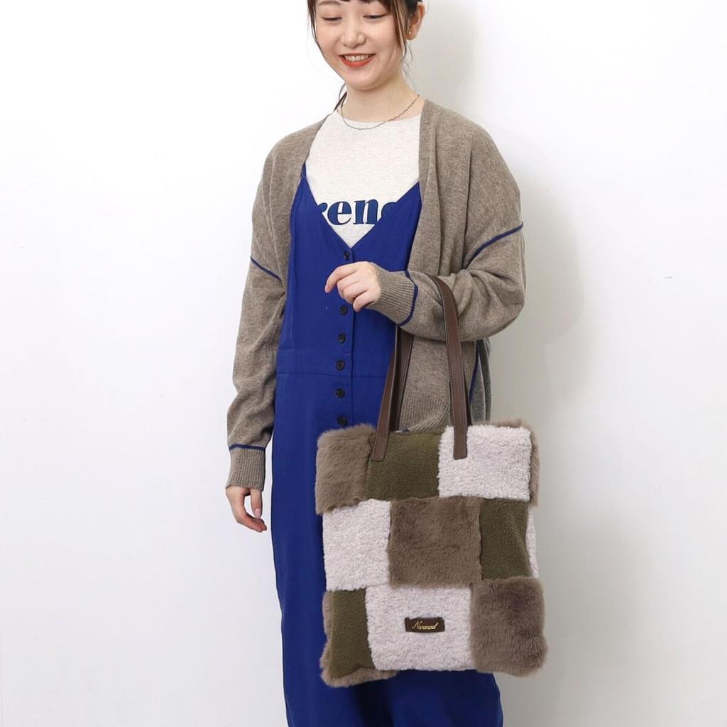 Nananoel pappy Eco-Fur Patchwork Tote BagA4 Size, Size 2553311016, Large Gray (391)