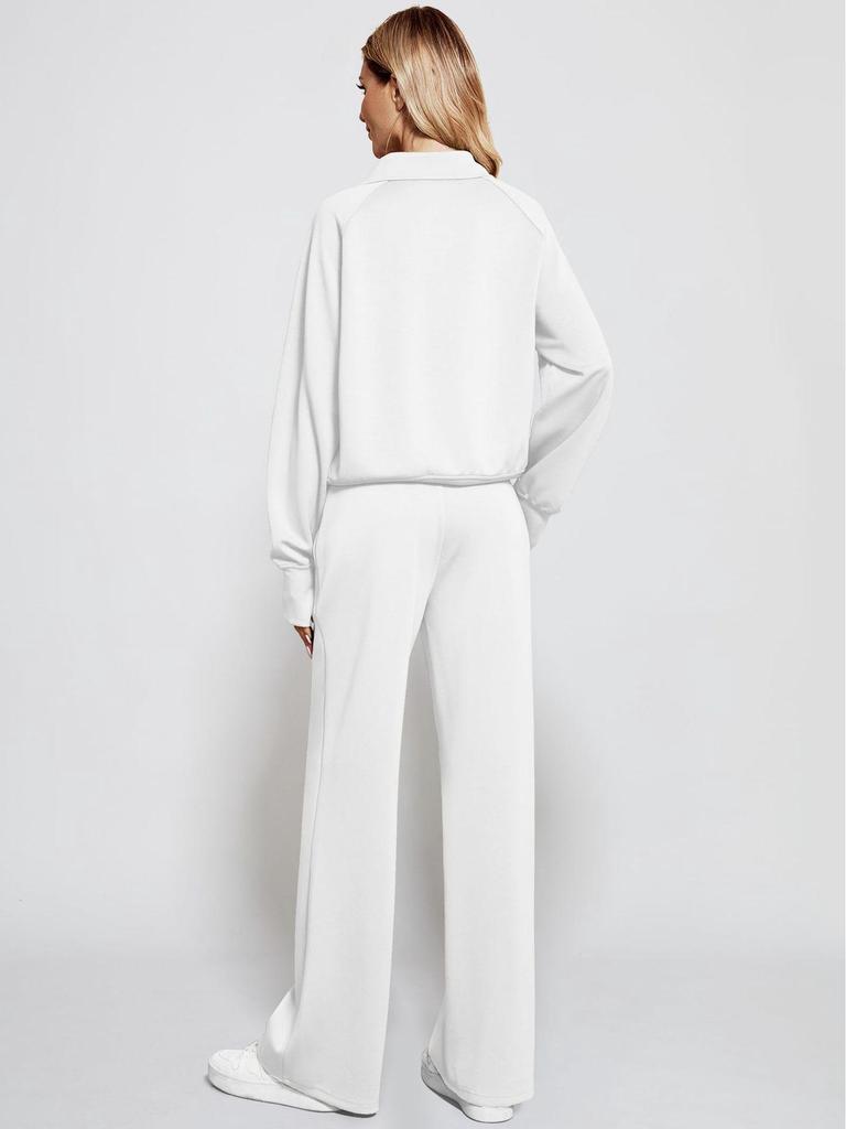 European & American Women's Casual Zipper Sweatshirt and Wide Leg Sweatpants Set