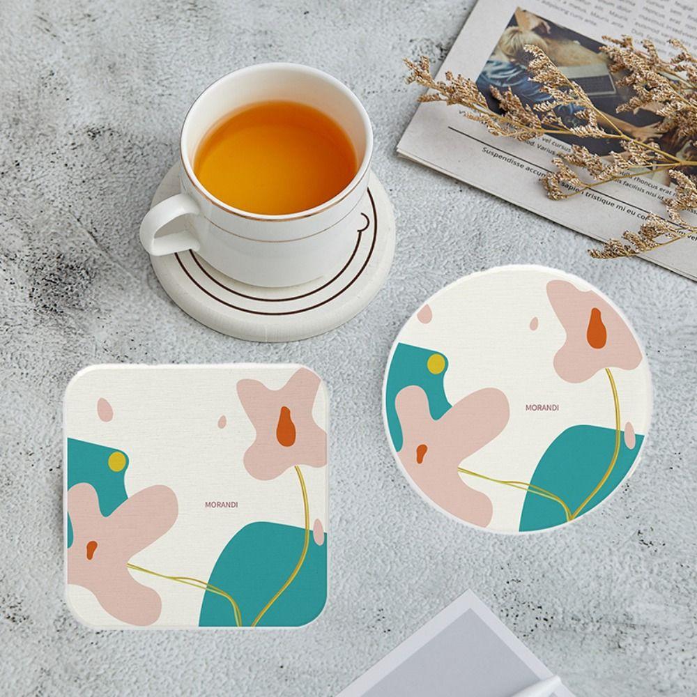 4pcs Water-absorbent Morandi Diatomite Coaster Square/Round Insulation Pad Cup Mat  Tea Room