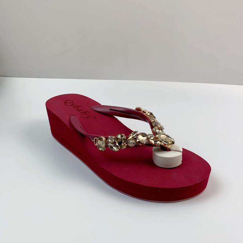 Diamond Slippers Women Summer Outdoor Wear Beach Shoes Sandals Womens Sexy Shoes Slope Heel Flip Flops for Women Chanclas Mujer