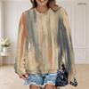 Women Plus Size Round Neck Long Sleeve Green Beige Abstract Printed Sweatshirt Ribbed Cuffs Pullover