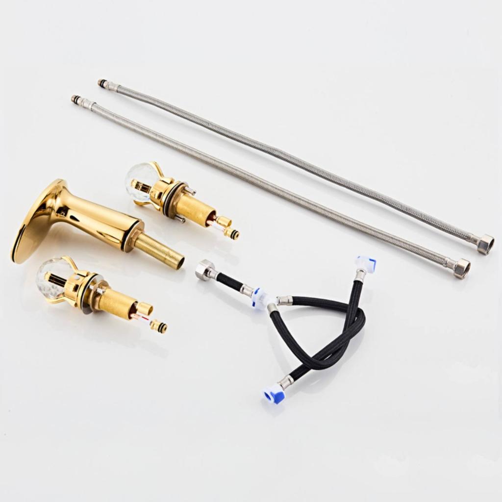 Bathroom Faucet with Waterfall Spout Polished Bathroom Faucet with Crystal Handles Waterfall Sink Tap Two-Handle Spa-Like
