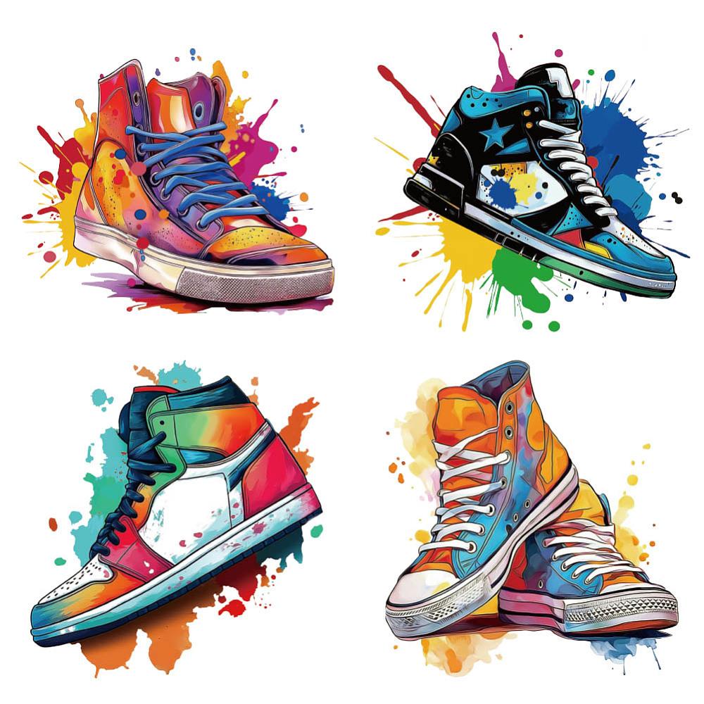 4Pcs 4 Styles Plastic Heat Transfer Film Logo Stickers Set for DIY T-Shirt Shoes 194~230x213~230mm 1pc/style