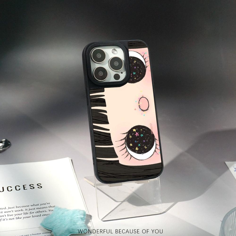 Big-eyed cute girl cartoon design Phone Case for iPhone 17 16 e 15 14 13 12 Pro Max Sheepskin Silver-edged protective case