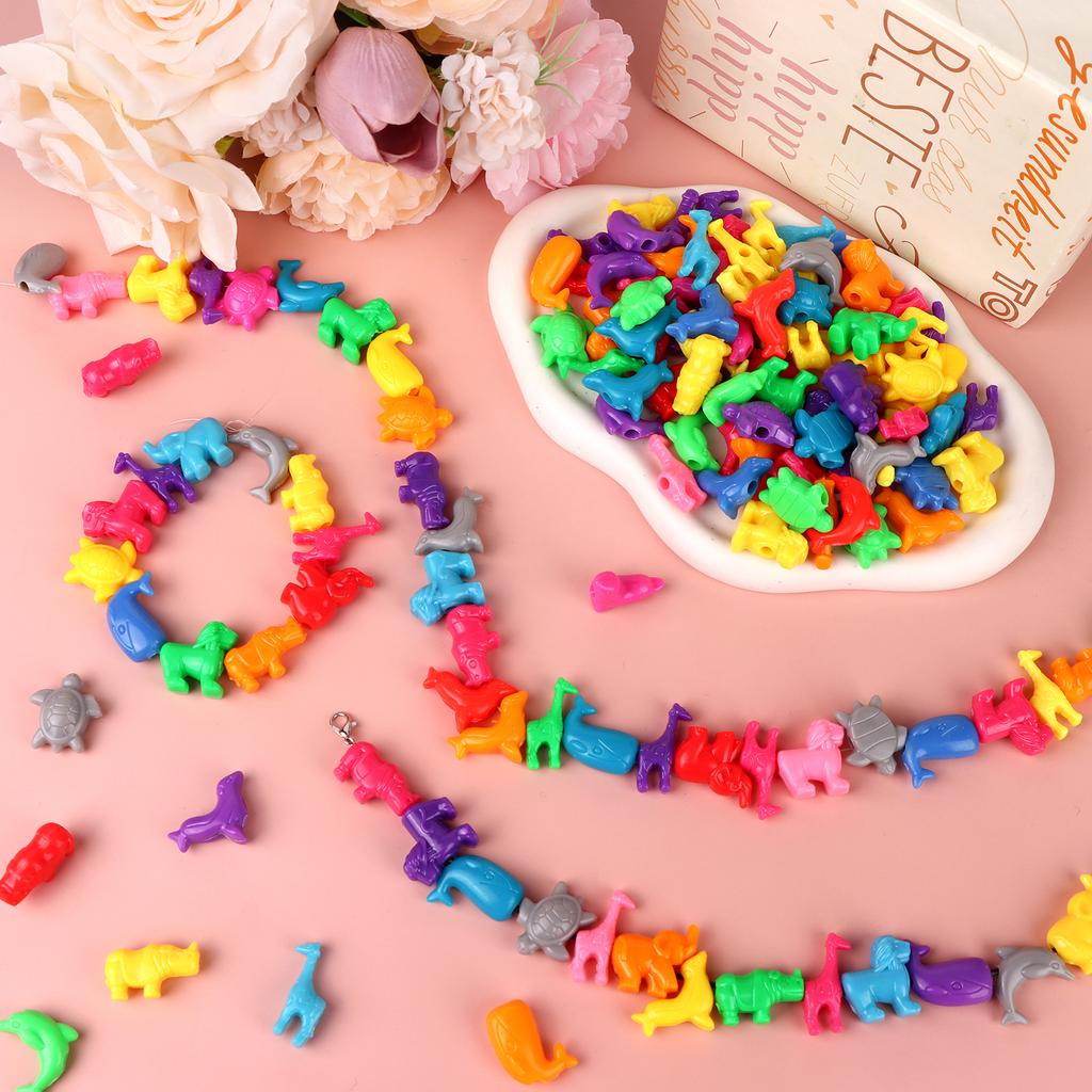 800 Pcs Animal Shaped Beads Animal Plastic Beads Colorful Marine And Jungle Animal Beads Zoo Animal Design Plastic Craft Beads F