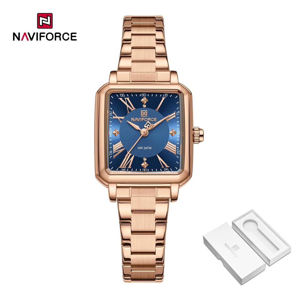 NAVAFORCE Women's Quartz Watch Ceremony Party Stainless Steel Strap Waterproof Square Roman Dial Women's Casual Fashion Accessories Watch NF5065