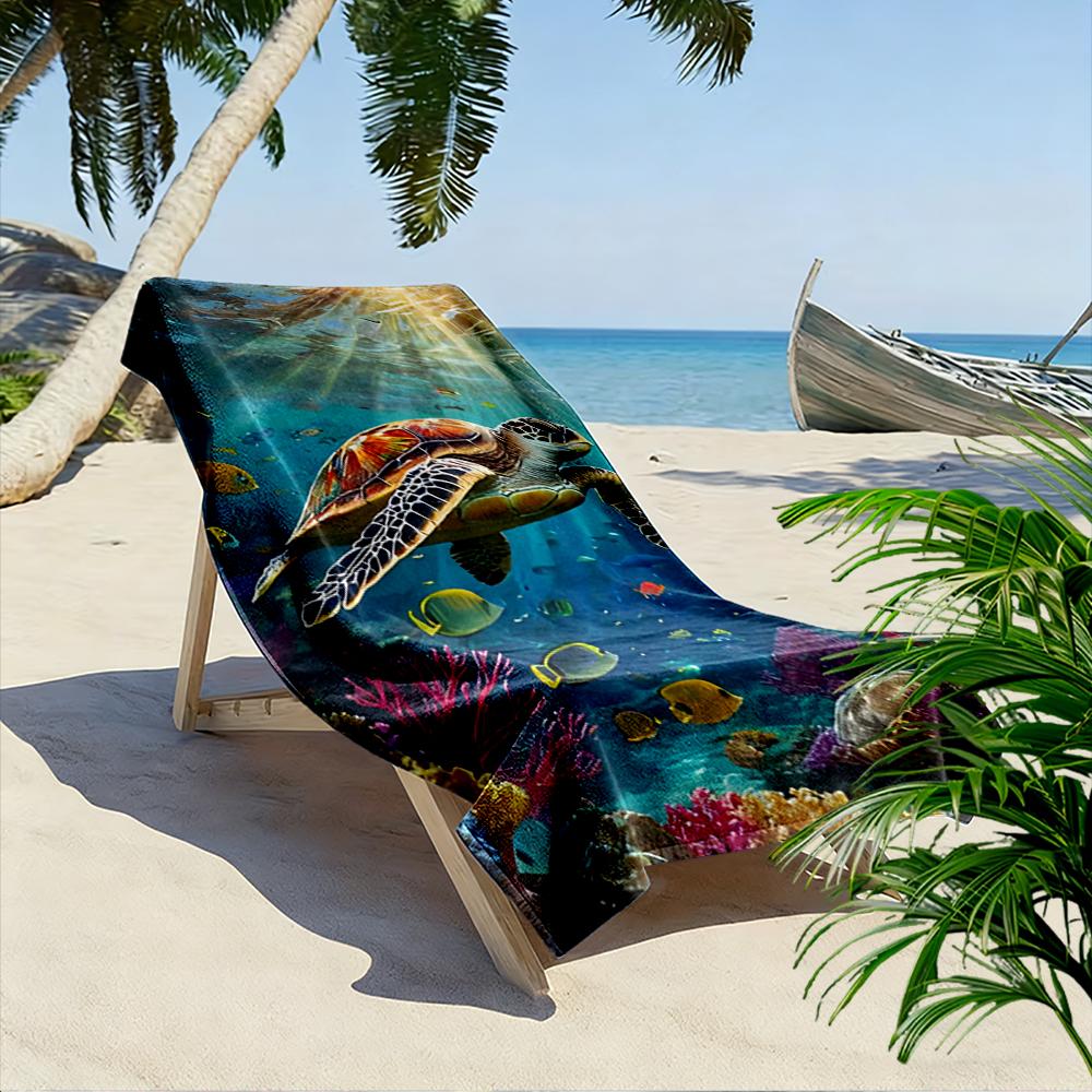 Sea Turtle Coral Reef Scene Beach towel quick-drying for travel outdoor sports jogging beach and swimming