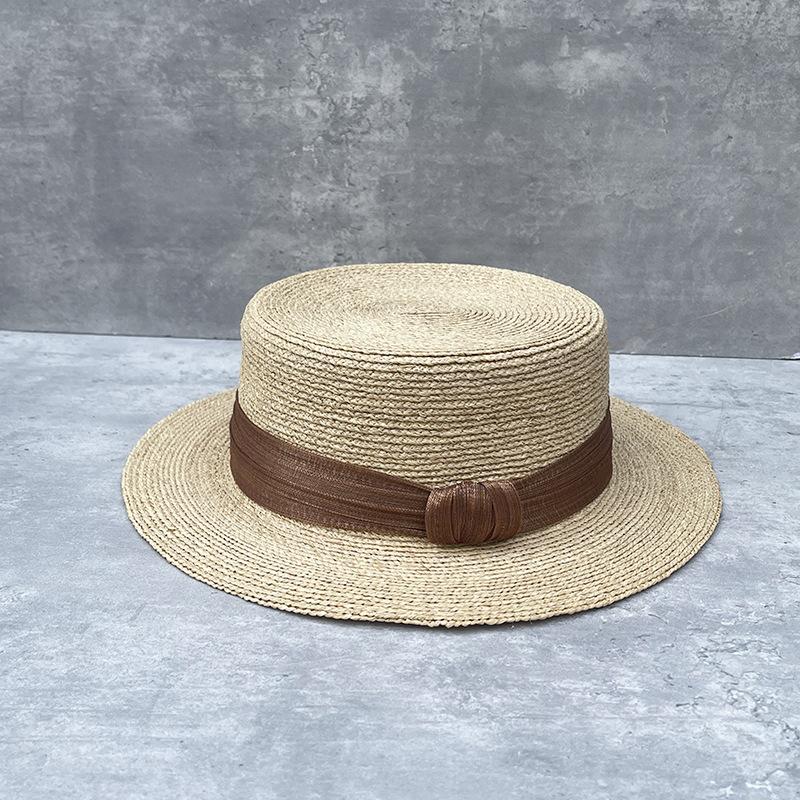 Light Luxury Small Edge Handmade Fine Raffia Grass Flat Top Flat Brim Straw Hat Women'S Summer Travel Simple Sunscreen Holiday Visor