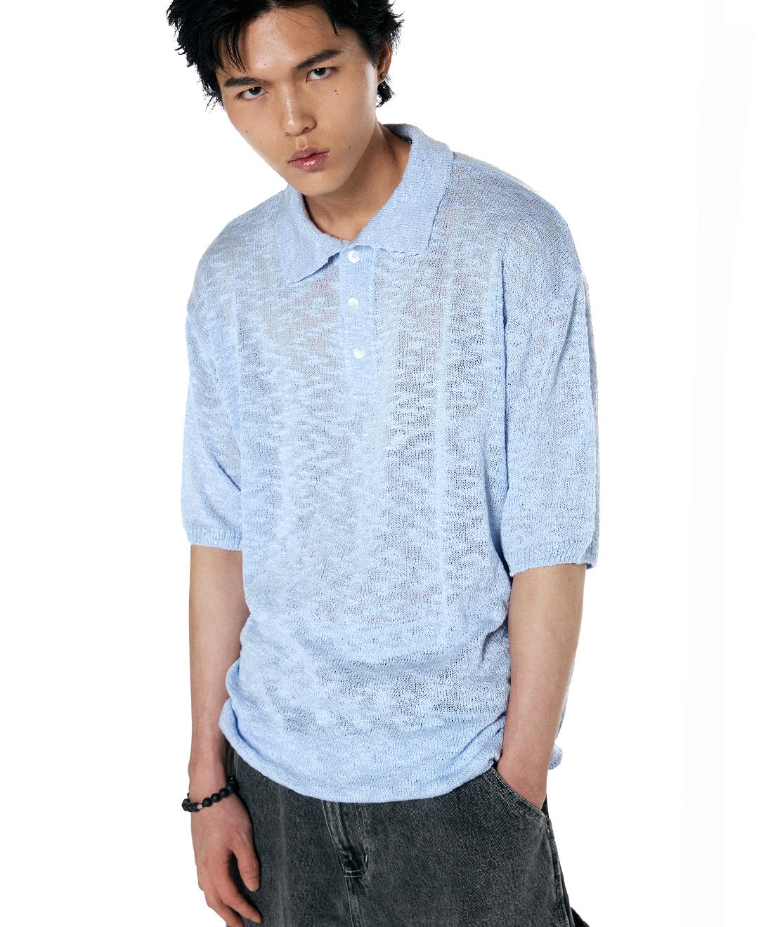 Nod You Cool Summer Collar Slub Knit [Sky Blue] L