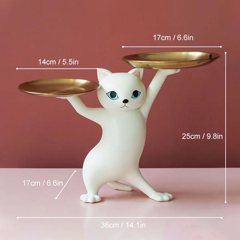 Creative Cat Tray Resin Sculpture Figurine Key Desktop Candy Home Office Table Storage Decoration Accessories Room Animal Decor