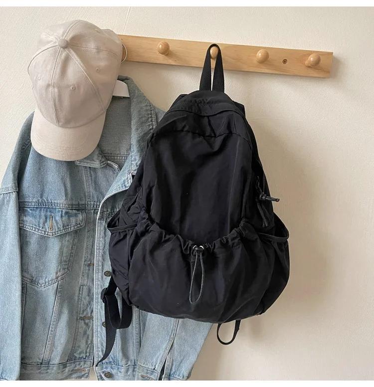 Casual Backpack Women Large Capacity Fashion Junior High School Student Pleat Schoolbag Cloth Bag Korean Travel Backpack