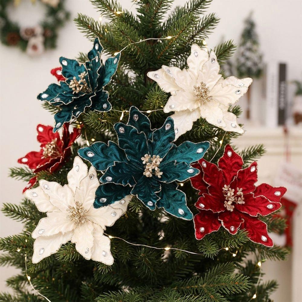 DIY Craft Christmas Tree Artificial Flower Lifelike Flocked Magnolia Flowers Holiday Party