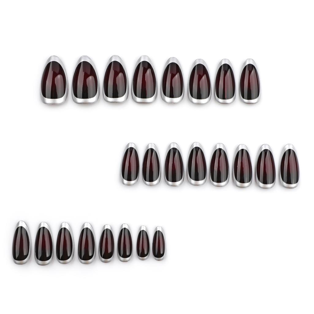 Premium manicure, fake nails, silver circle wearable nail pieces, short almonds, hot-selling wearable nails in Europe and America