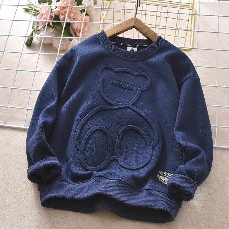 Spring Autumn Steel Print Bear Sweatshirt Boys Clothes Teenagers Long Sleeve Pullovers Girls Kids Cotton Tops Anime Hoodie