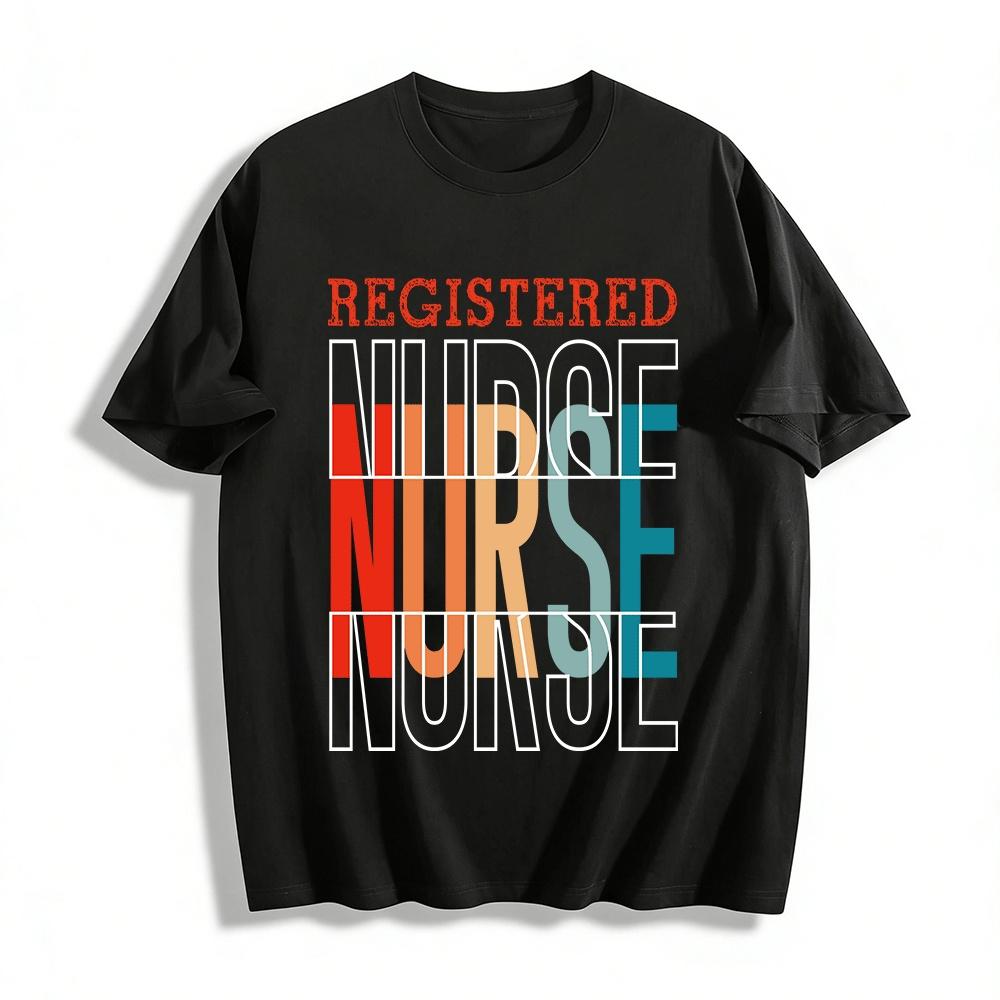 

Vintage Style Registered Nurse Printed Tee For Medical Staff Pure cotton T-shirt XXS