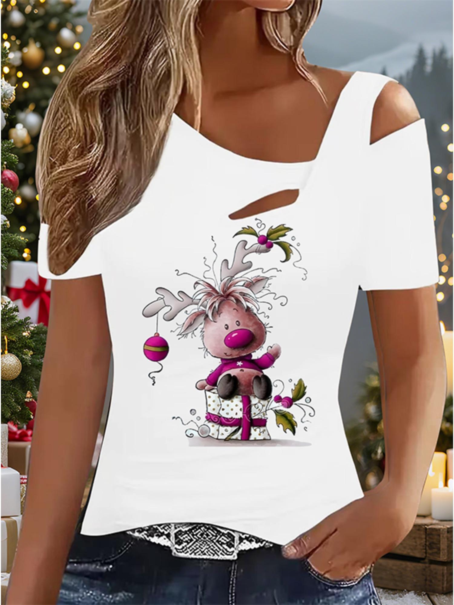 

Женский Новый Повседневный Топ Рождество Хэллоуин Рождественский Подарок Топы Рубашка Блузка XXL белый