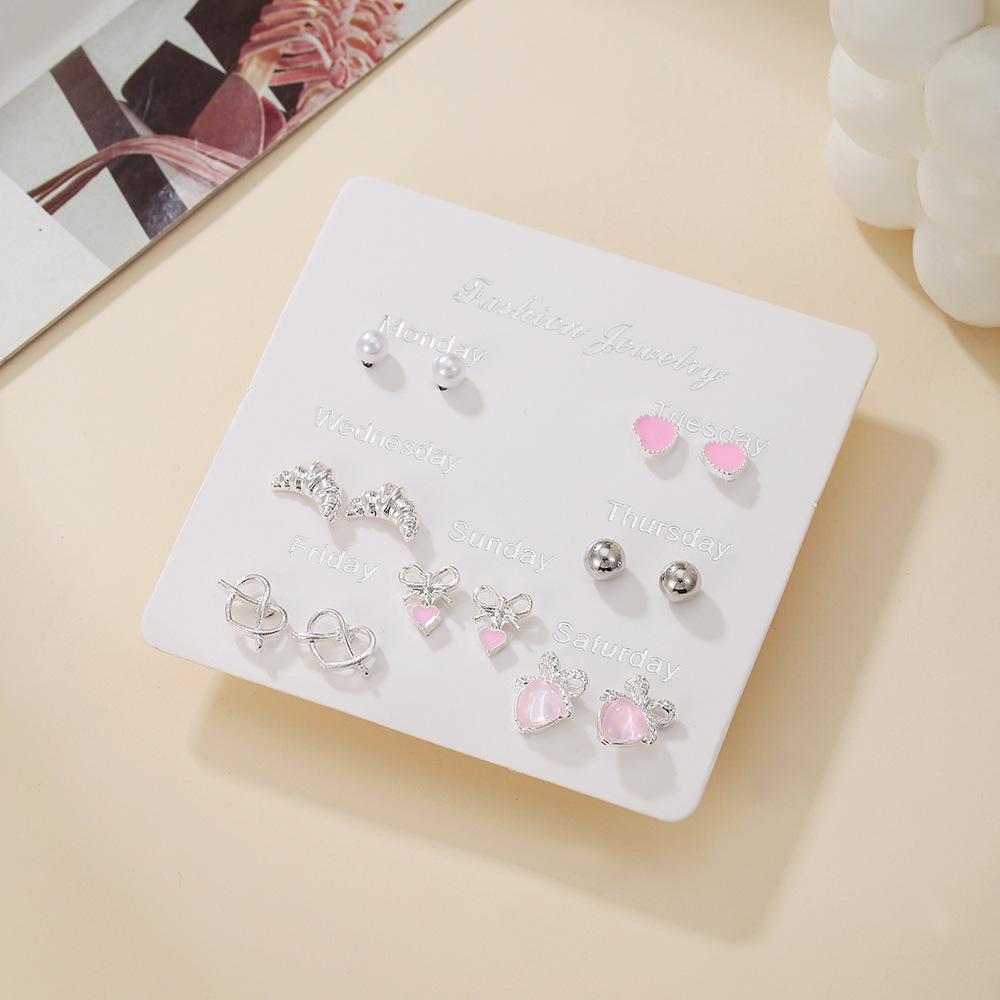 YANG&RH Fashion OL Pearl Heart-shaped Stud Earring Set E0111-1 Oil-Drip Metal Earrings Studs Niche and High-End