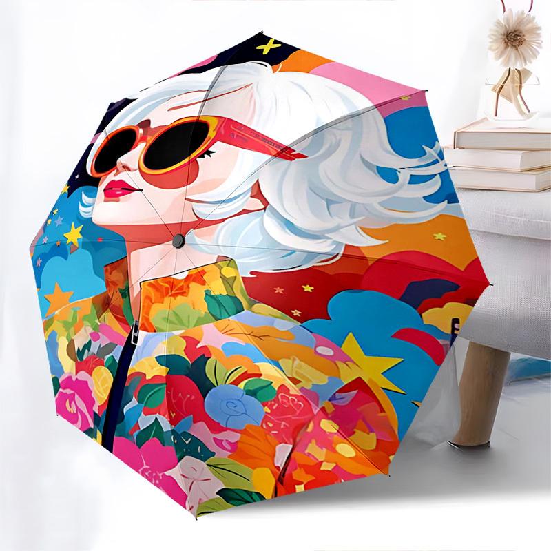 

1pc Floral Print Automatic Opening Folding Umbrella with 8-Rib Iron Frame, Portable Outdoor for Fans, Travelers, Everyday Use, Festive Gift.B073
