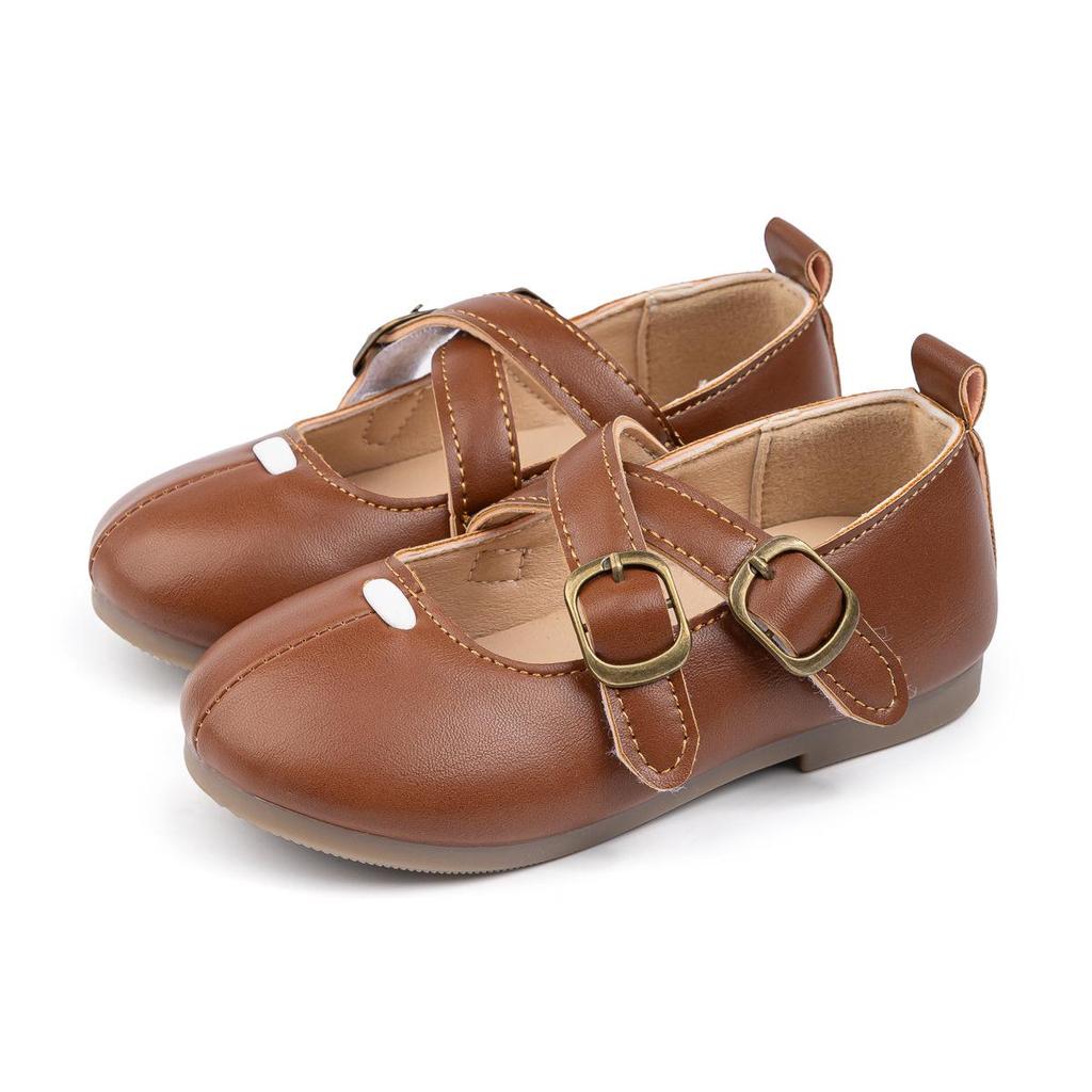 2025 Girls' Retro Princess Cross Strap Soft Sole Leather Shoes