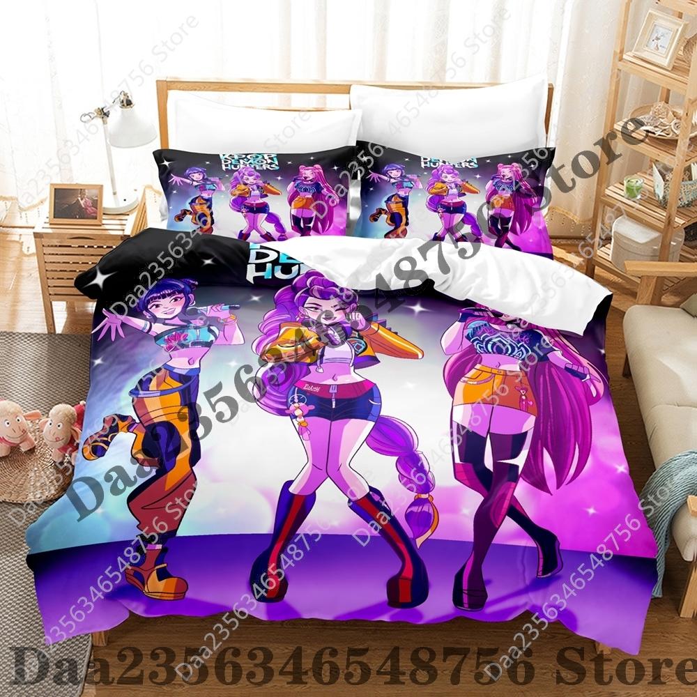 Set Biancheria da Letto Kpop Demon Hunters Singolo Gemello Matrimoniale Queen King Size Set Letto Saja Camere da Letto per Ragazzi Set Copripiumino Rumi Tuta Tre Pezzi