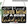 2D Flat, 1pc Proud Bonus Mom of A 2026 Graduate Aluminium Sign 8x12 Inch - Gold Glitter Grad Cap & Diploma Design, Graduation Decor, Gift for Bonus