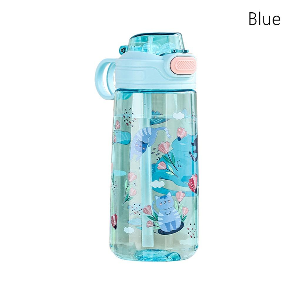 Portable 550ML Water Bottle Cartoon Print Leak Proof Drinking Bottle with Straw Anti-fall Water Cup for Students