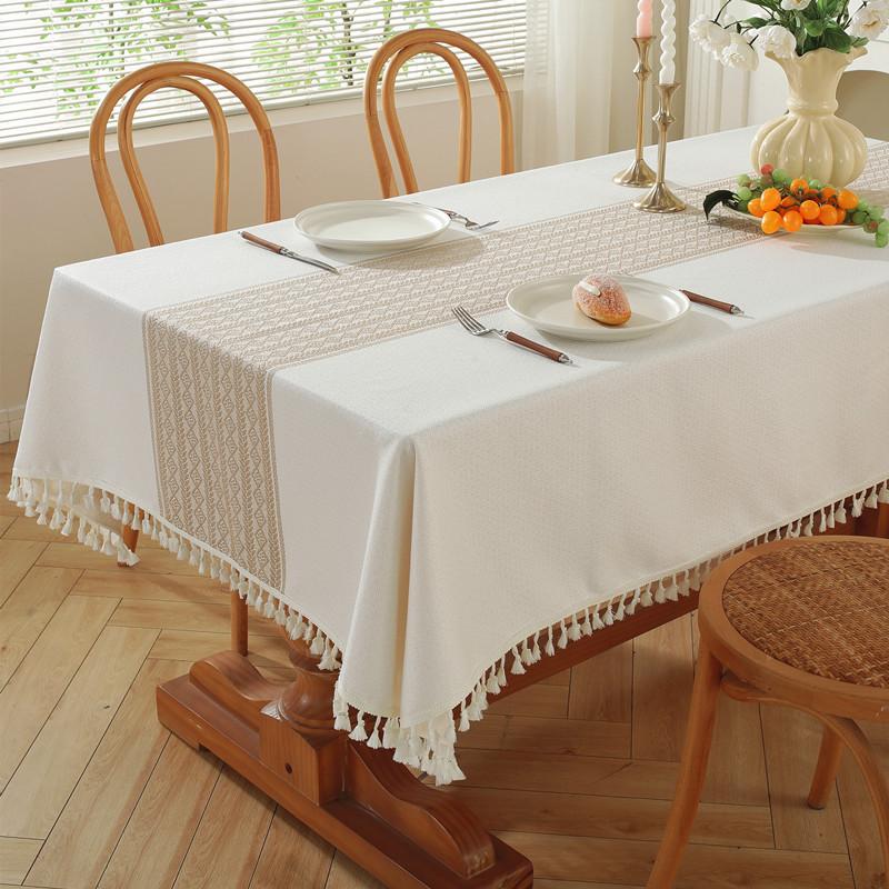 Coffee Color Polyester Jacquard Retro Flower Rhombus Fringed Tablecloth Coffee Table Dining Table Cloth Cover Towel
