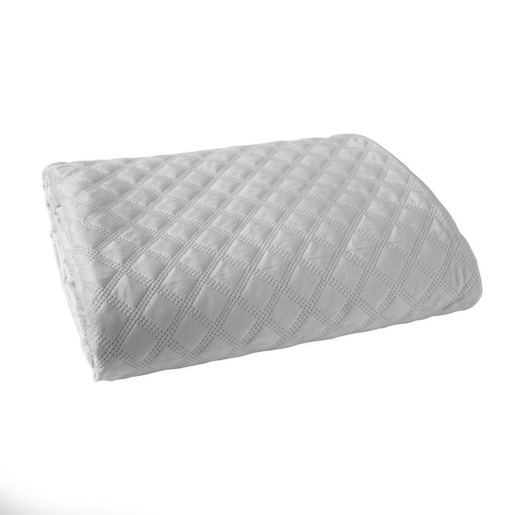 Velvi Pastel Gray Velvet Bedspread with Geometric Pattern 220x240