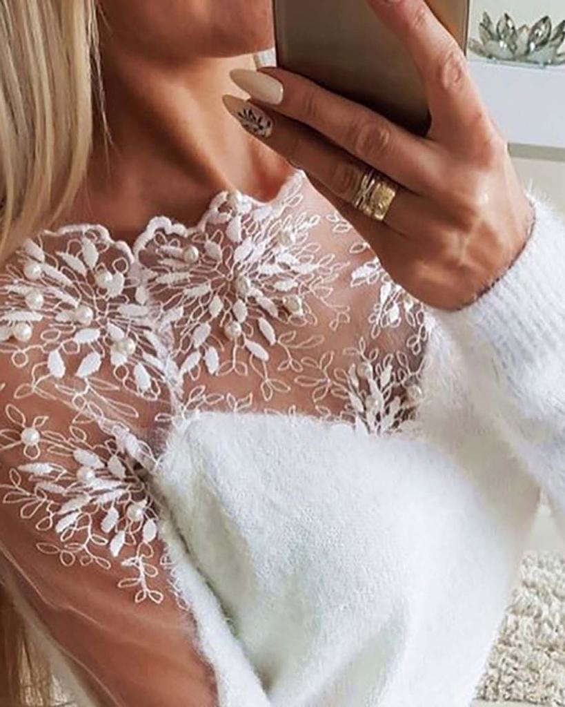 Women's  Embroidered Sweater  And Winter Knit Loose Casual Wild Top Coat
