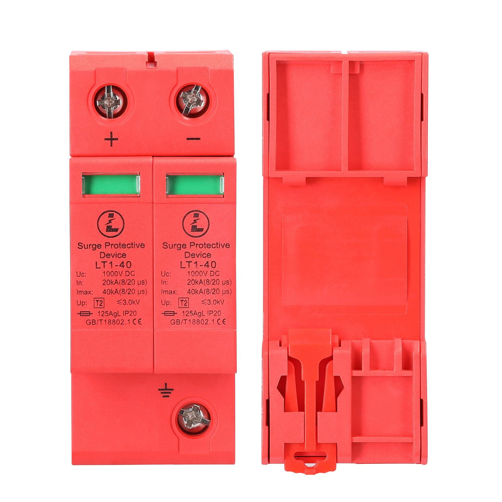 Plug-in Type Solar Photovoltaic Power Surge Protector Surge Protectives Device 2P-40KA-DC1000V Surge Voltage Protections Tool Color: red