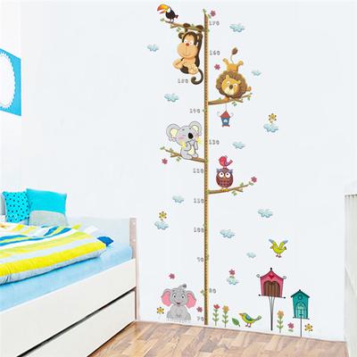 Animali Leone Scimmia Gufo Elefante Misura altezza Adesivo da parete per camerette Grafico di crescita Cameretta dei bambini