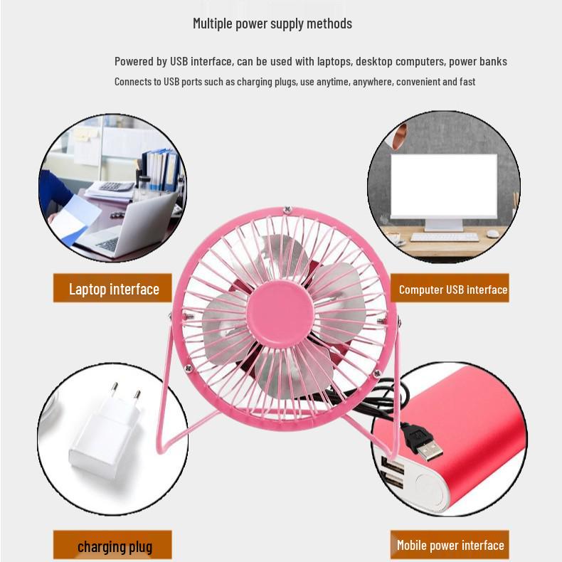 USB 4,68-Zoll Mini Schmiedeeisen Elektrischer Tischventilator für Büro und Wohnheim