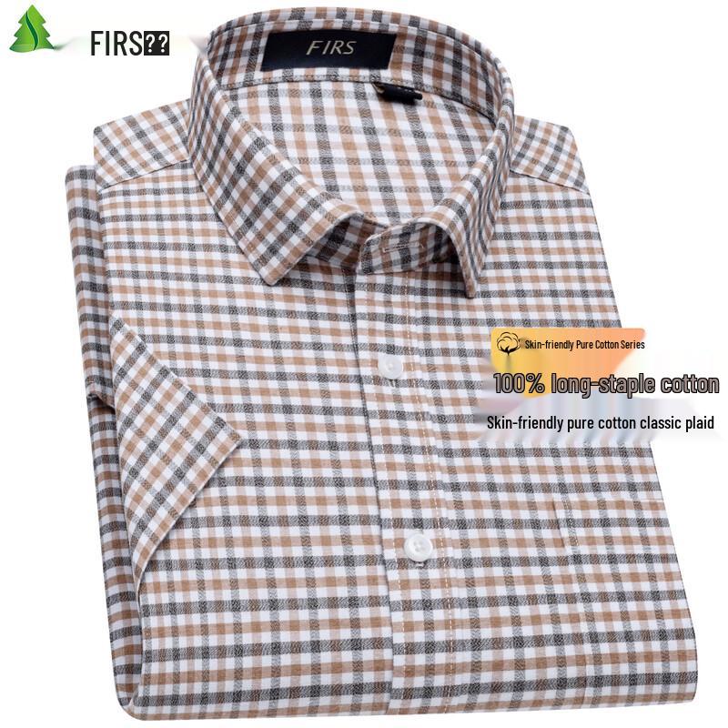 FIRS Men's Cotton Plaid Short Sleeve Shirt