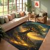 Magic Tree of Life Carpet with Luminous Leaves and Stars Fantasy Area Rug for Living Room Bohemian Home Decor Non Slip Floor Mat