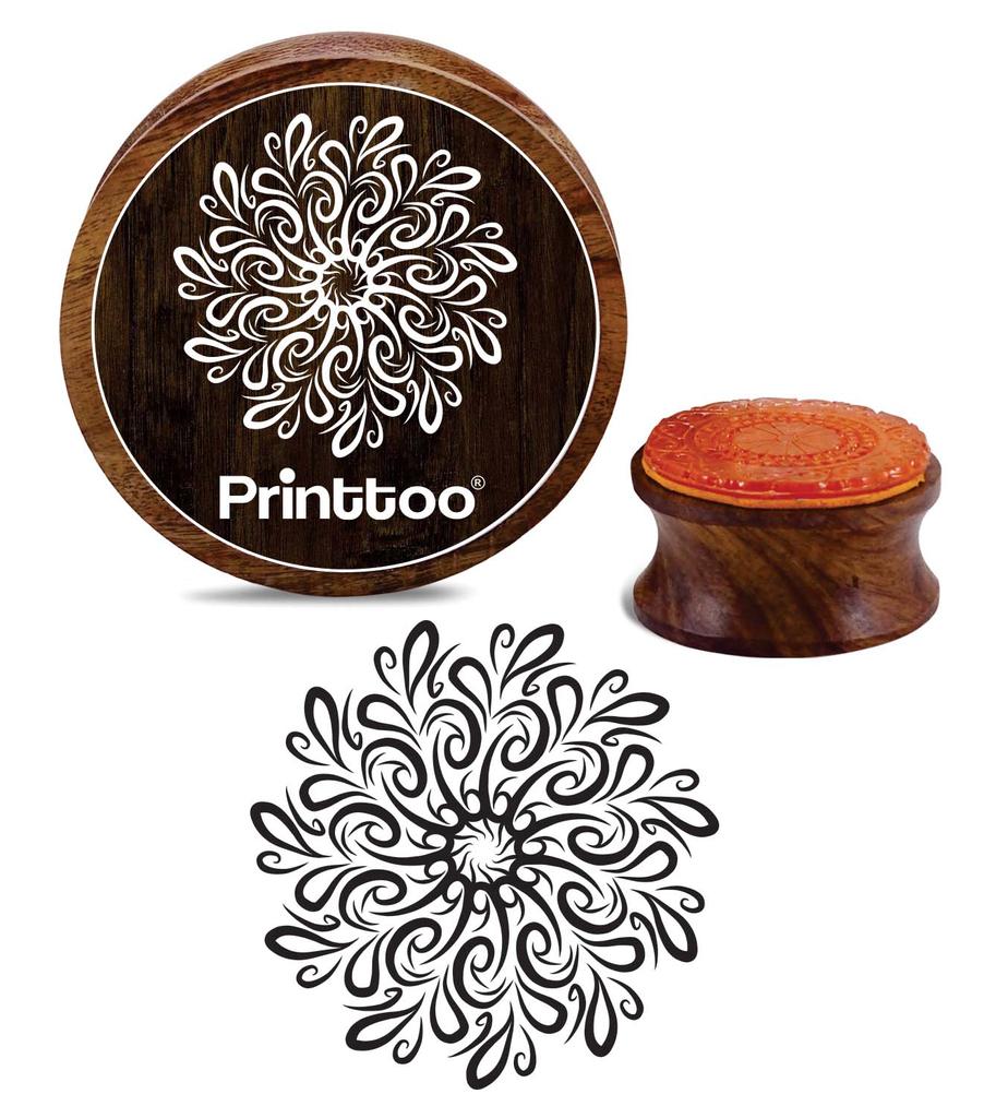 Razítko Printtoo s kulatým květinovým vzorem mandaly, hnědé dřevěné, scrapbooking, řemeslné textilie-2