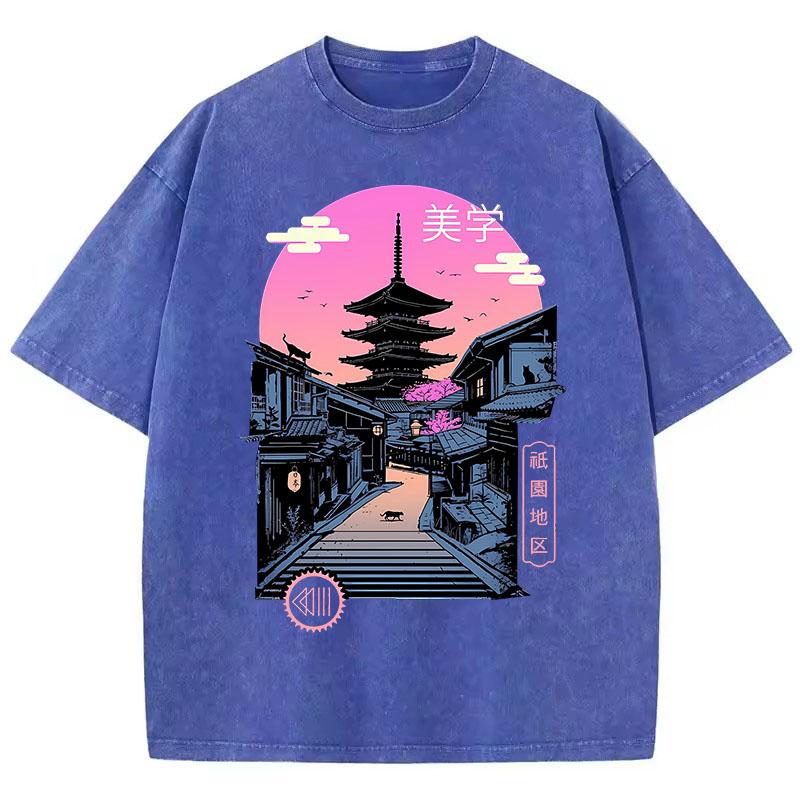T Shirt Vintage Washed 100% Cotton T-Shirt Japanese Style Gothic Graphic Tee Casual Streetwear for Spring Summer