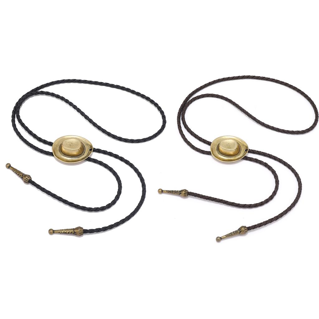 American Bolo Tie Punk Braided Rope Necktie Vintage 3D Cowboy Hat Pendant Western Necklace Costume Accessories for Men