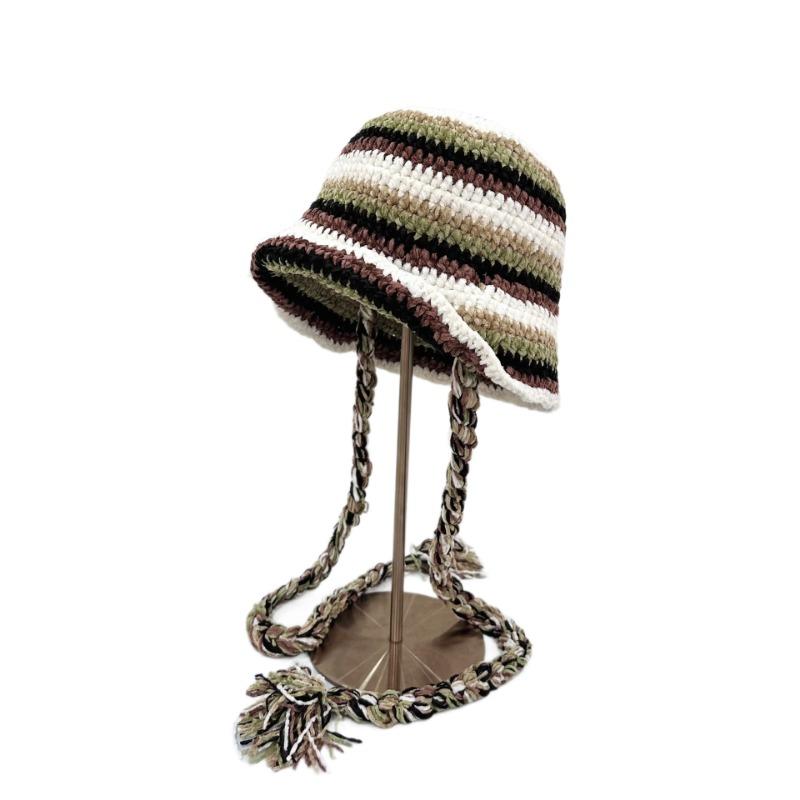 25 early autumn new color chenille knitted bucket hat women's autumn and winter warm fringed wool ear hat
