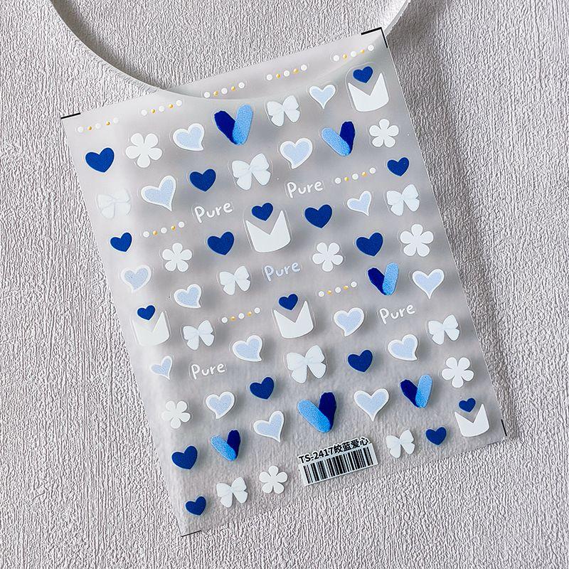 

Qiji Blue Love Heart Bow Tie Three-Dimensional Relief Nail Stickers Waterproof Nail Sticker Decorations 2417 2418 TS-2417 Kyauk Blue Heart