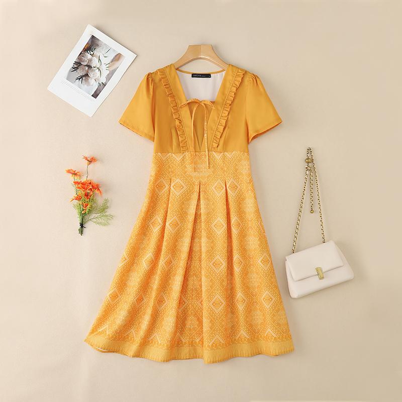 

ZANZEA Women Casual Square Collar Summer Short Sleeve Print Dress 5XL жёлтый