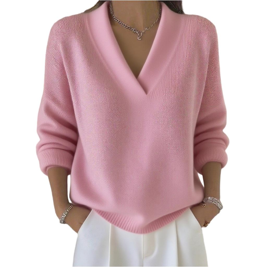 Women's Fashionable Long-sleeved Solid-color Pullover Knitted Sweater Top