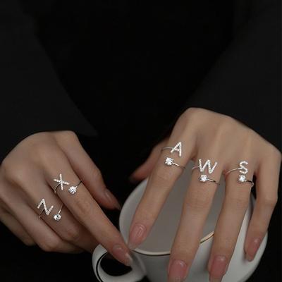 Zirkon Anfangsbuchstabe A-Z Buchstabenringe für Frauen Mädchen Verstellbarer offener Ring Name Alphabet Weiblich Hochzeit Modeschmuck Geschenk