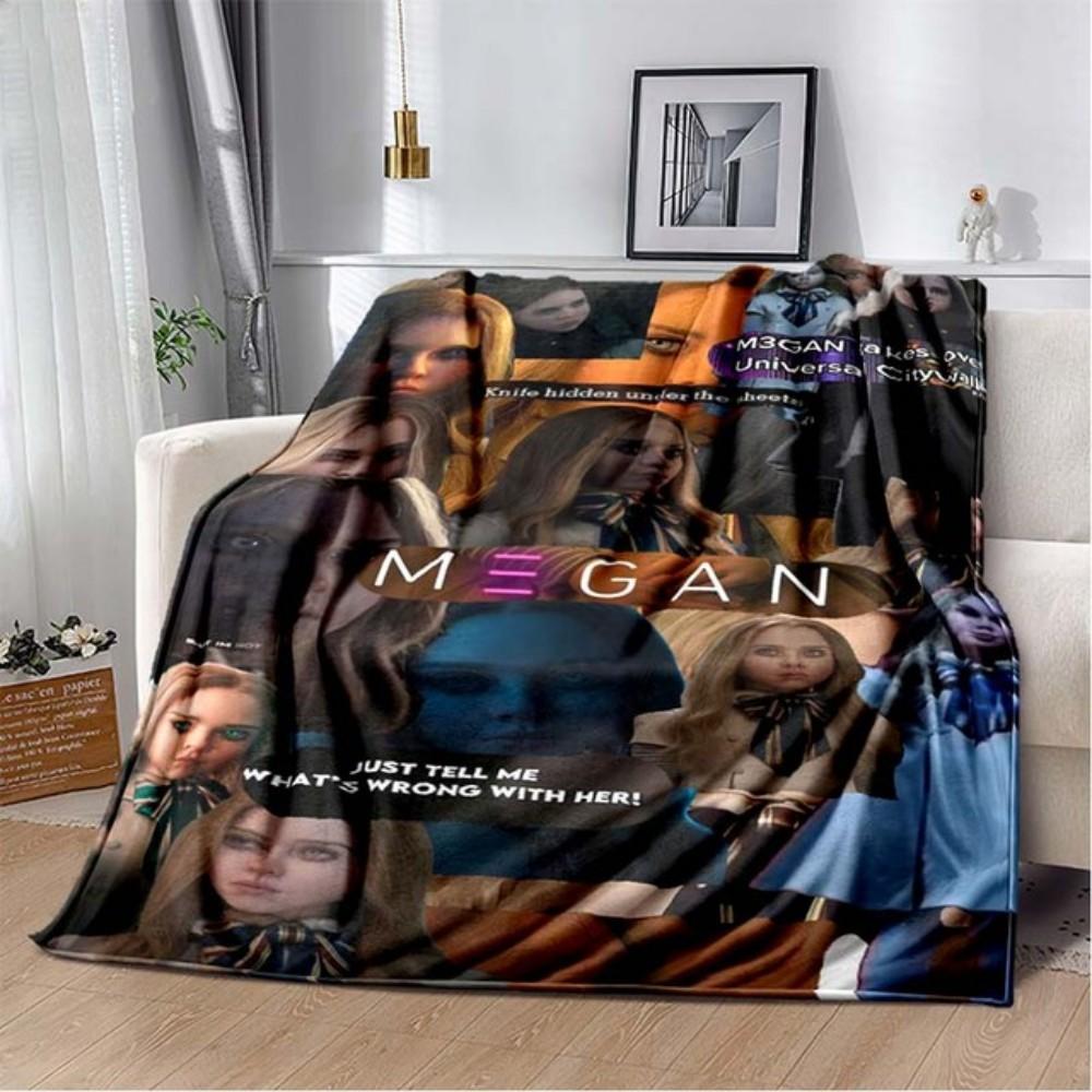 2023 M3GAN Horror Movie Throw Blanket Mysterious Character Soft Plush Fleece Lightweight Couch Bed Funny Halloween Friend Gift