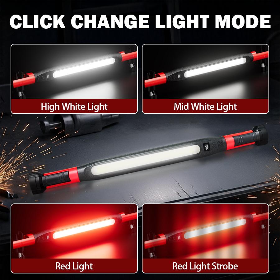 High Lumen Rechargeable LED Work Light for Car Emergency Repair, Powerful Magnetic Flashlight with Hooks and Magnetic Base