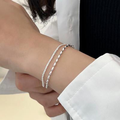 Sterling Silver S925 Strieborný náramok Nový dvojvrstvový náramok Niche Design Bestie Chain Gypsophila Beanie náramok pre dievčatá