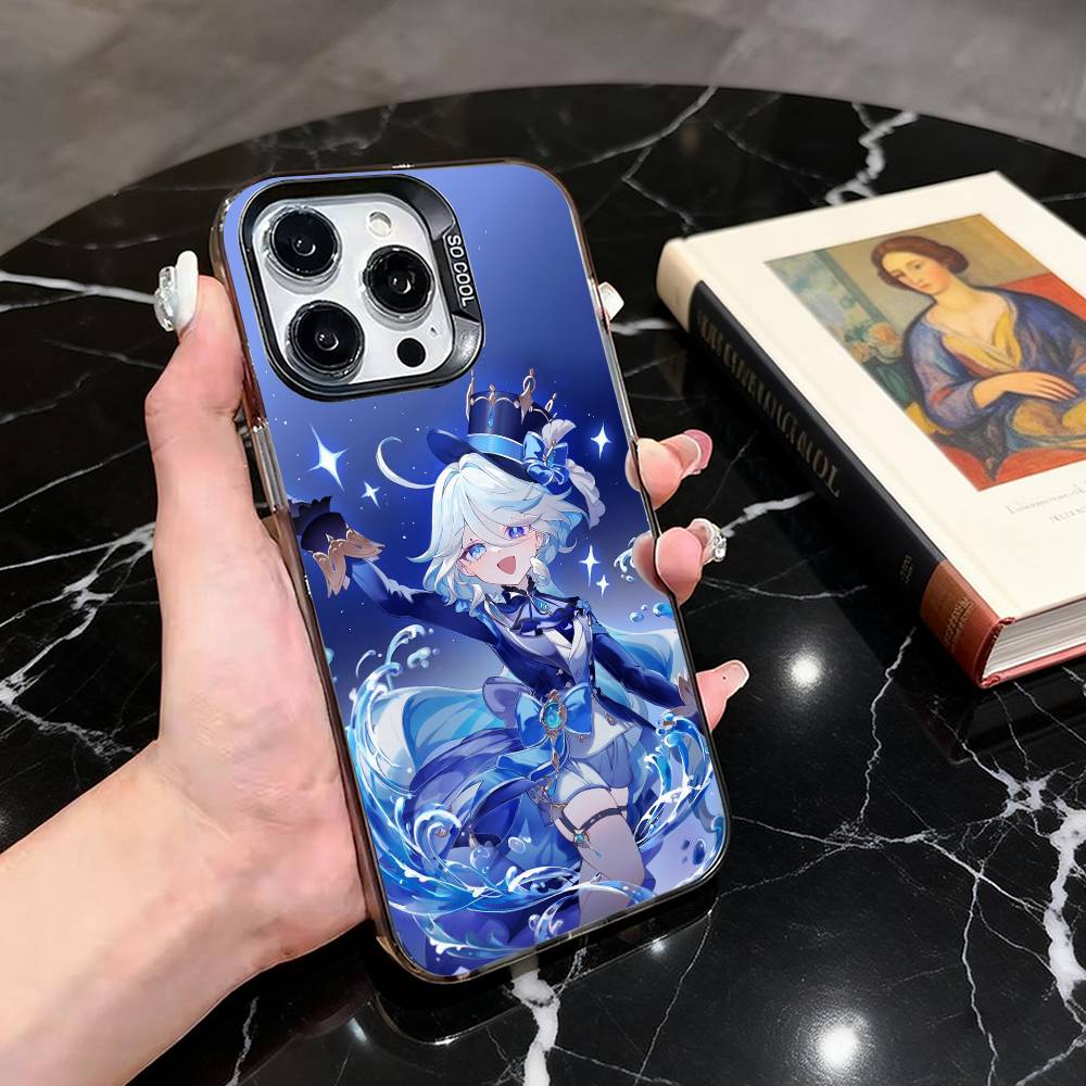 G-Genshin roztomilý F-Furina I-Impact-fgi Pouzdro na telefon Pro iPhone 17,16,15,14,13,12,11 Plus,Pro Max,XS,Barevný stříbrný černý kryt